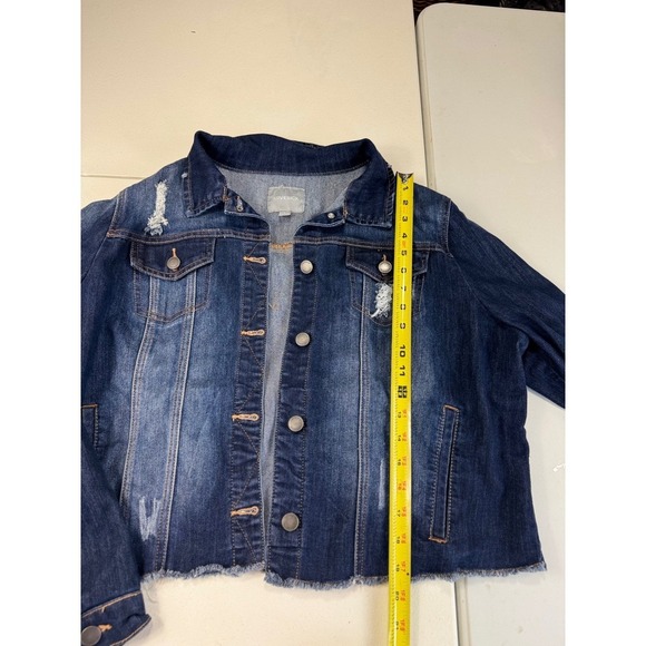 Lovesick Distressed Denim Jacket Cropped Blue Jean Jacket Raw Hem Juniors 1 - Picture 4 of 10